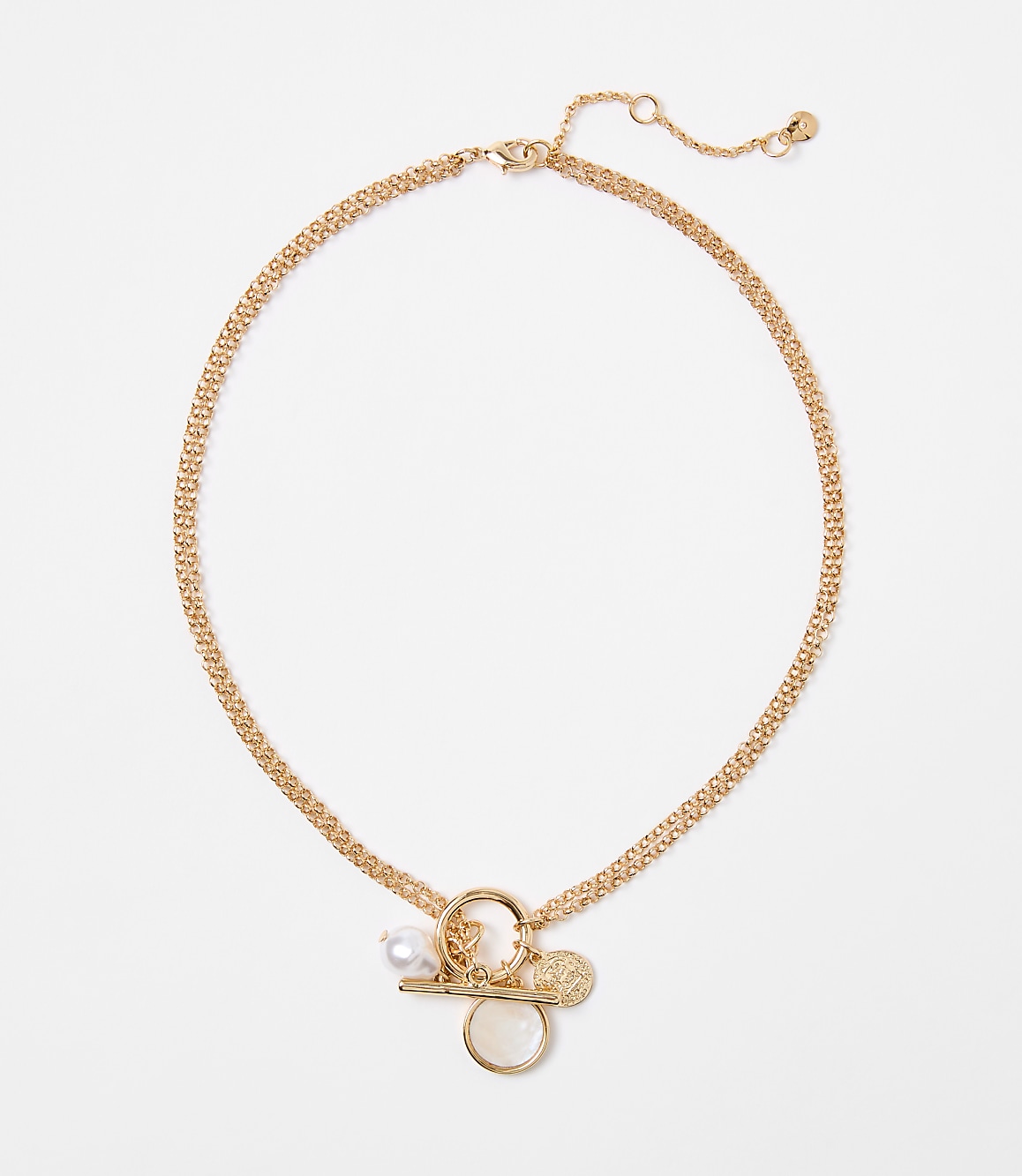 Pearlized Coin Chain Toggle Necklace