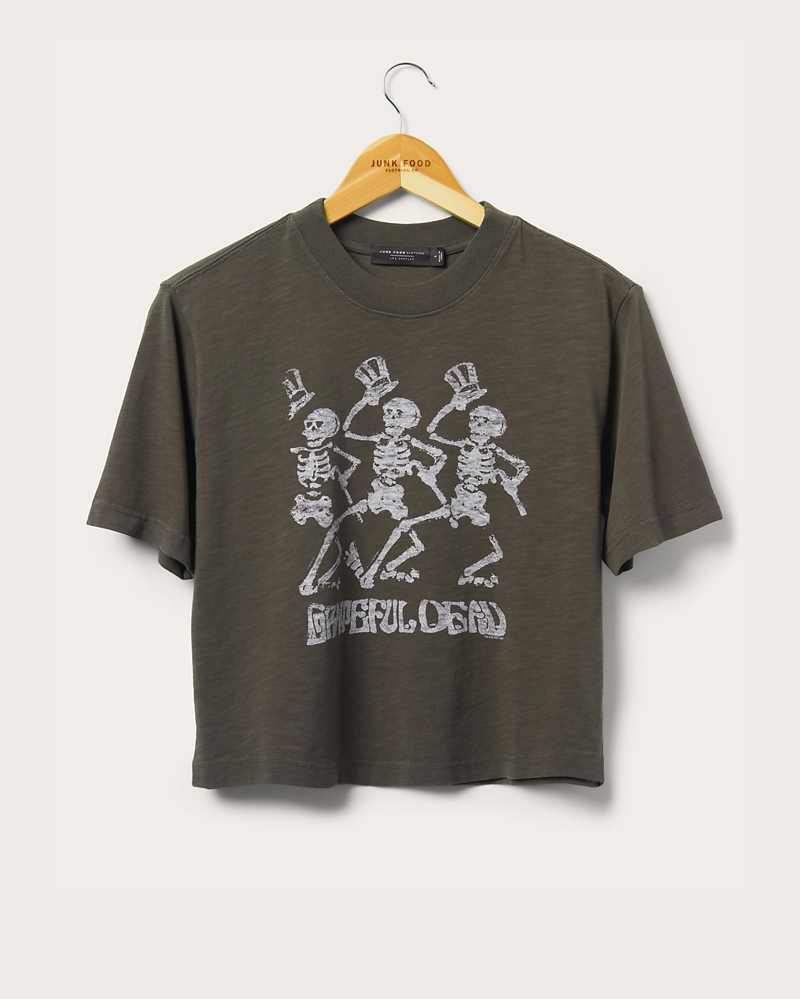 Junk Food Grateful Dead Dancing Skeletons Cropped Mock Neck Tee