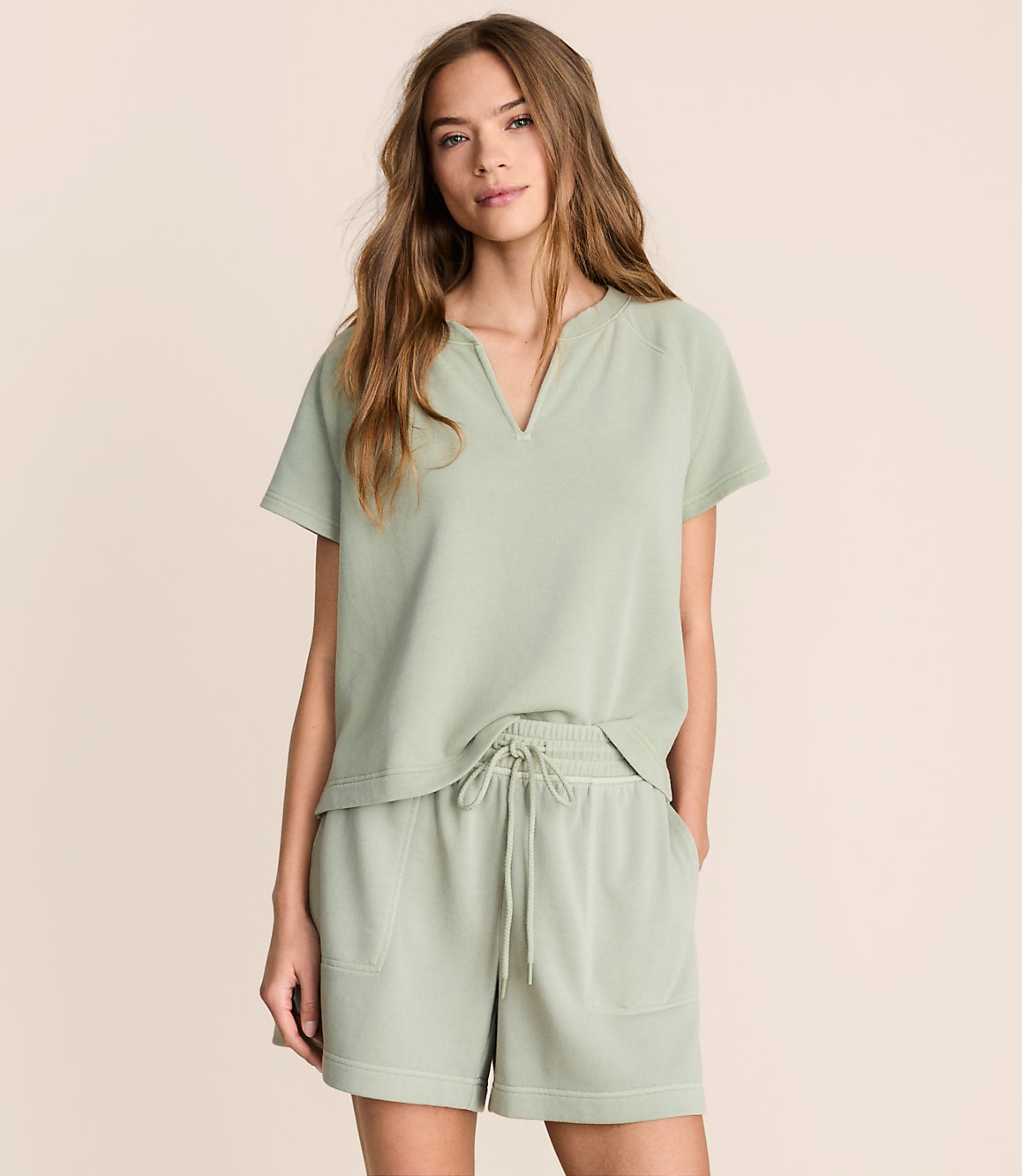 Lou & Grey Garment Dyed Terrysoft Split Neck Tee