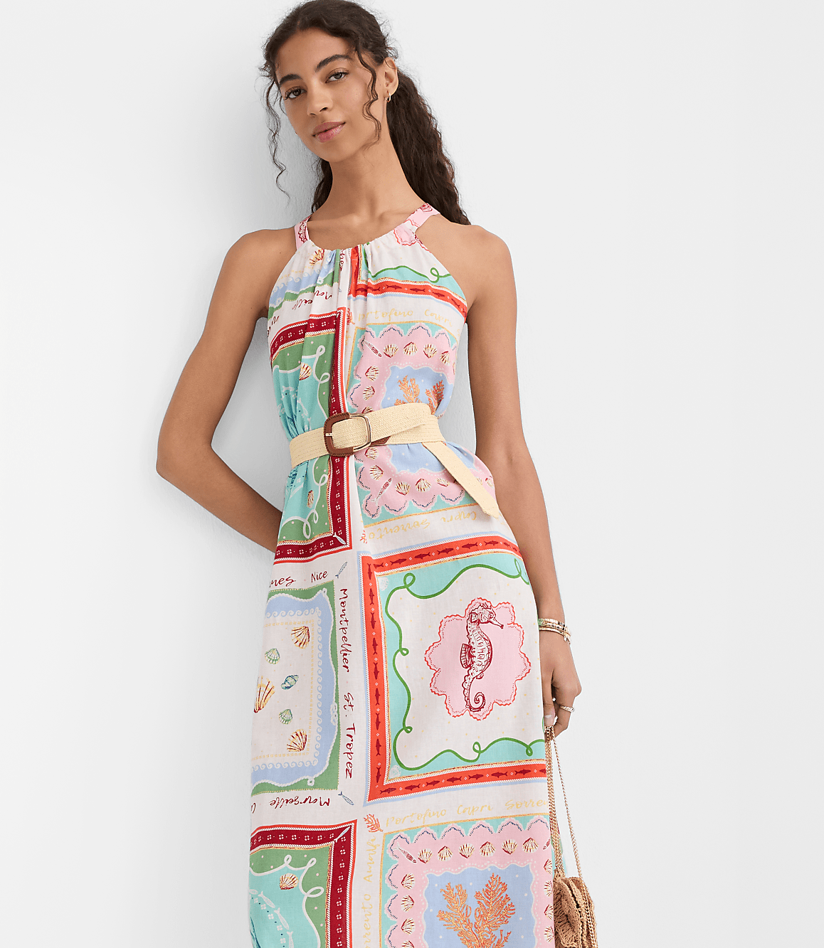 Riviera Linen Cotton Midi Pocket Halter Dress