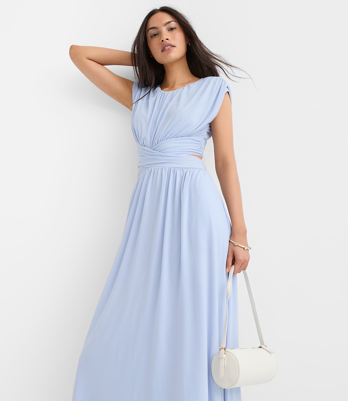 Ruched Cutout Waist Midi Dress