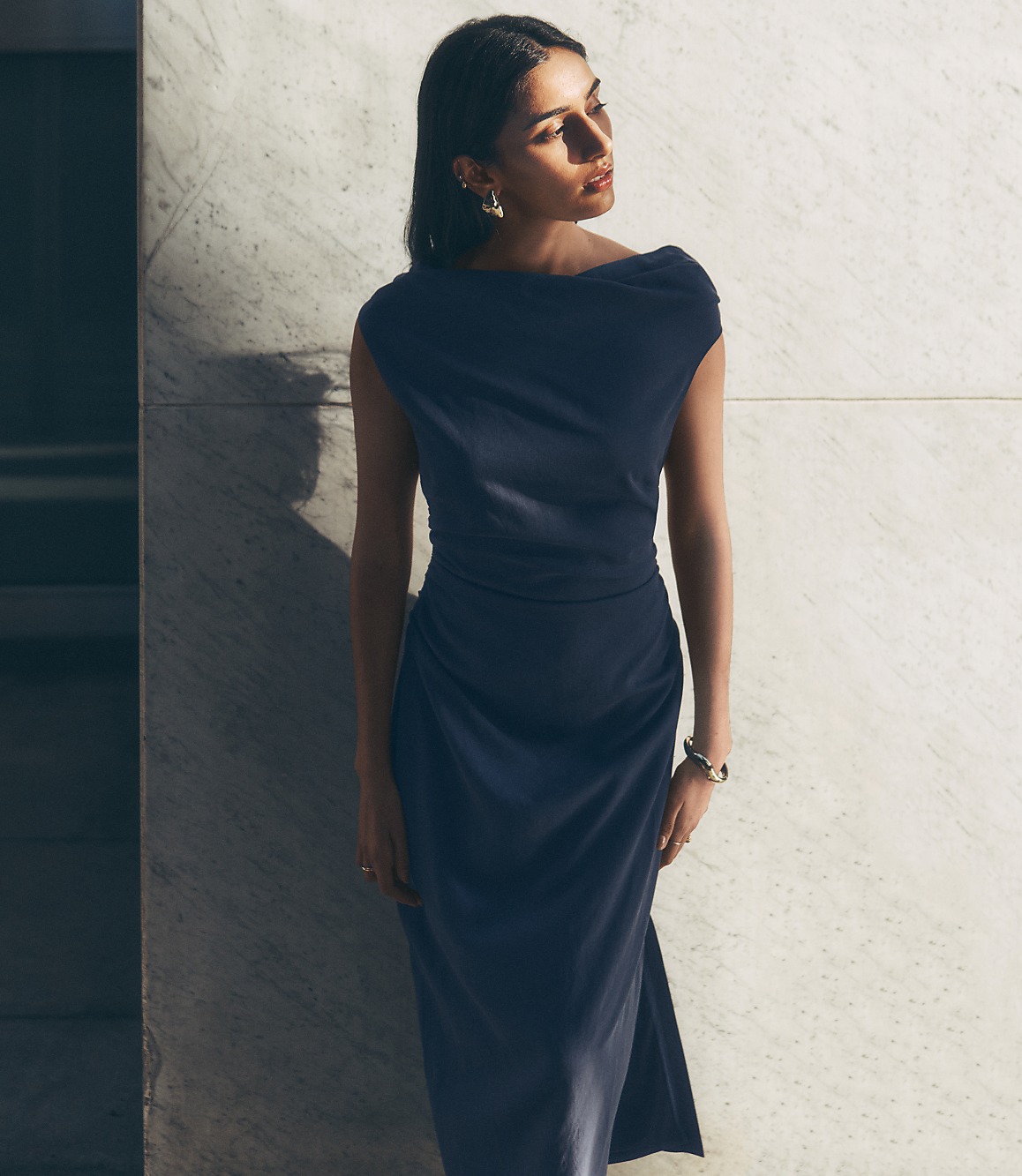LOFT Versa Pure Spun Off The Shoulder Midi Dress