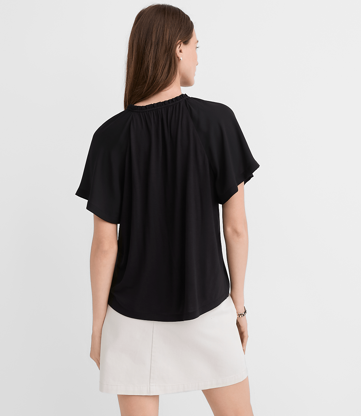 Ruffle Tie Neck Mixed Media Blouse