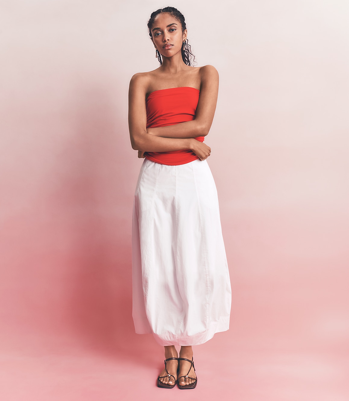 Seamed Poplin Midi Pocket Skirt