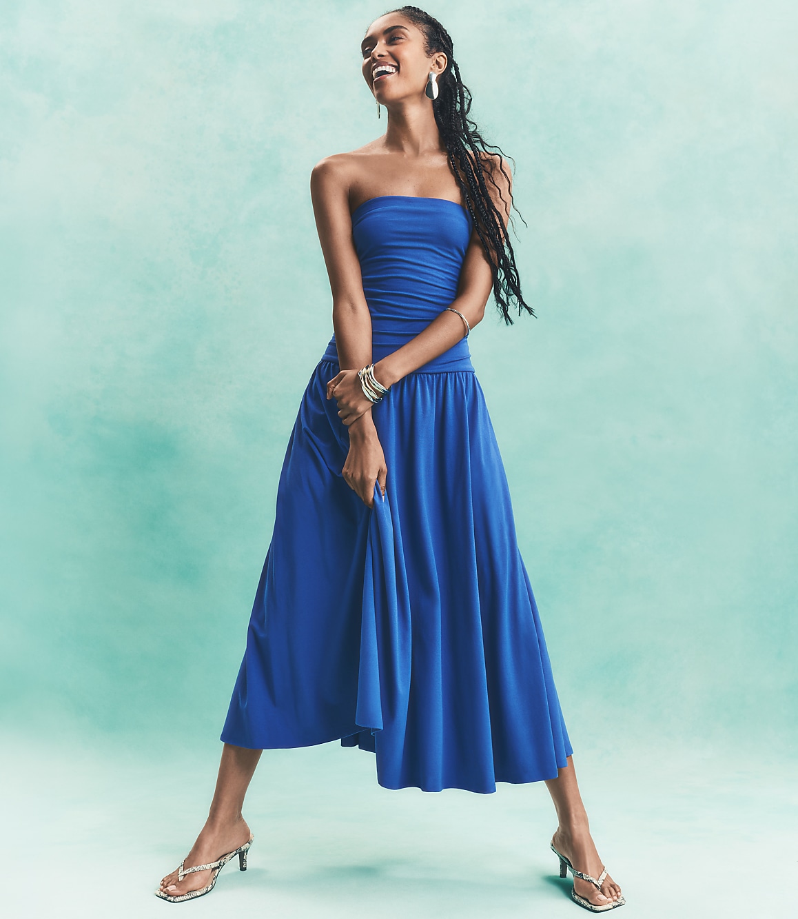 Ruched Strapless Midi Dress