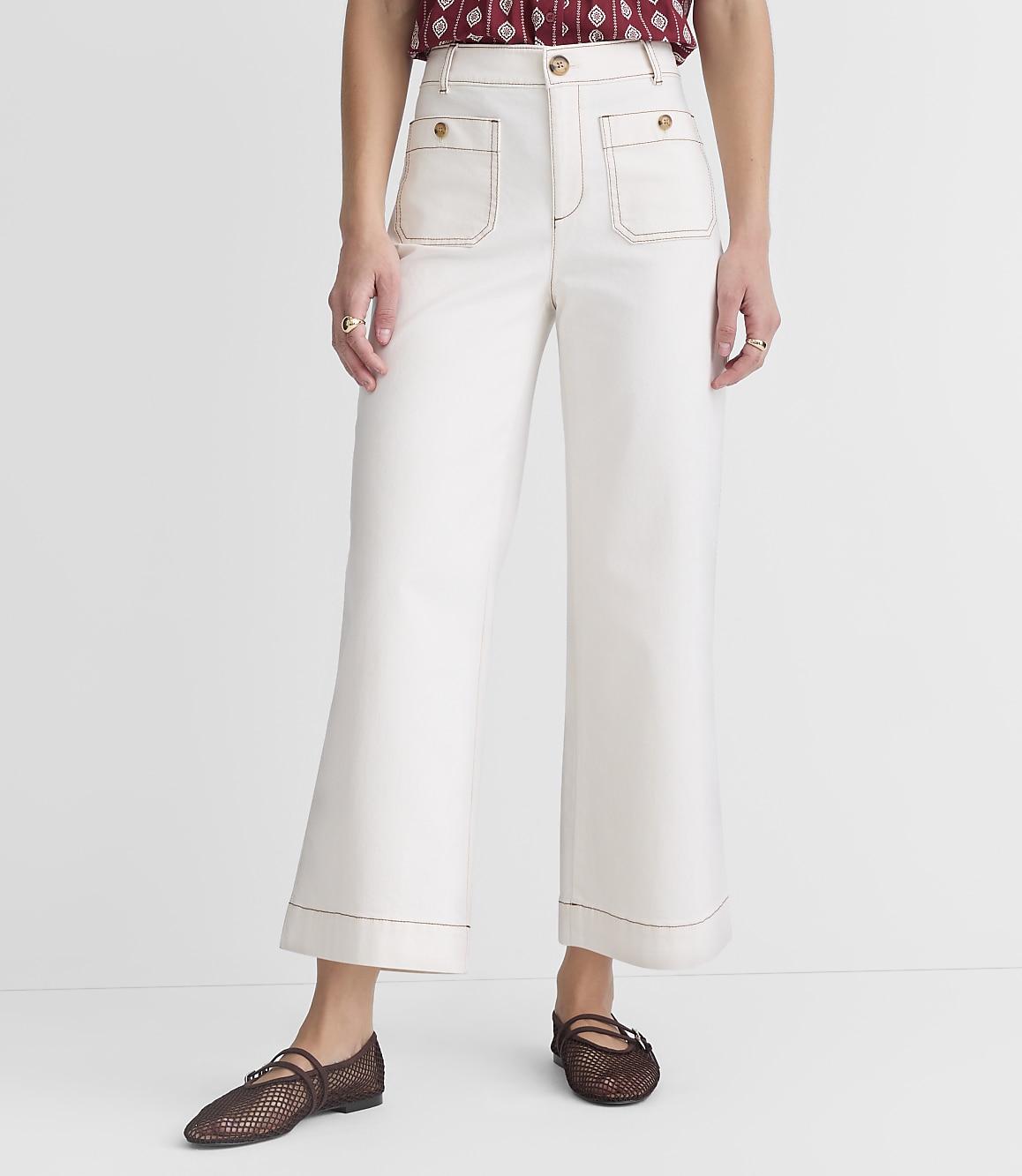 Tall Palmer Wide Leg Crop Pants in Topstitched Twill