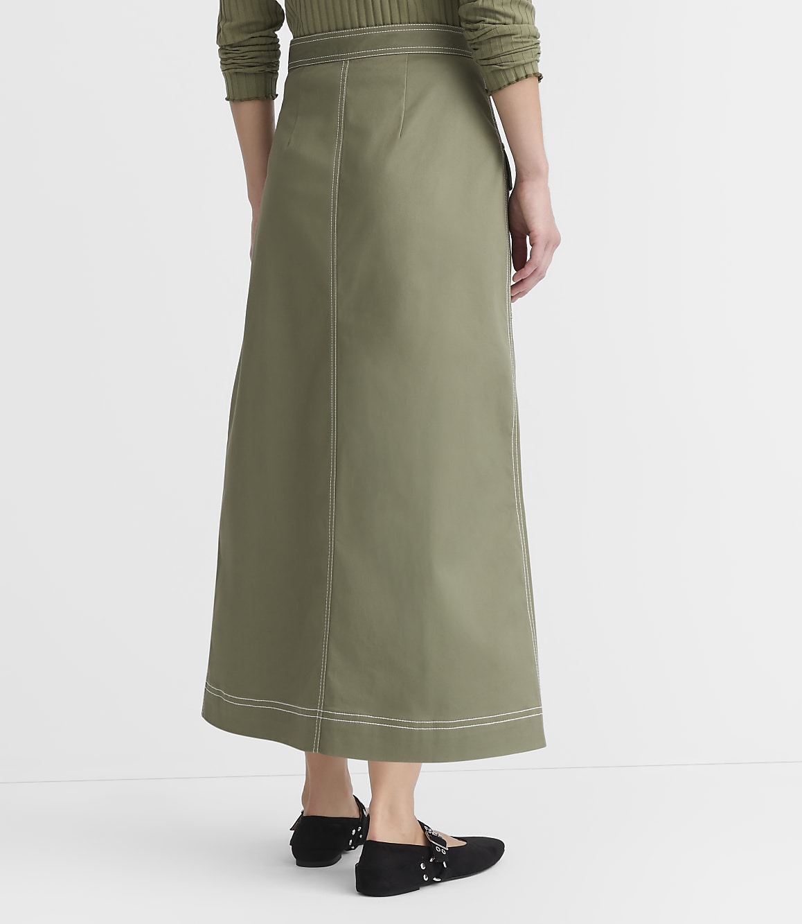 Tall Topstitched Midi Pocket Wrap Skirt