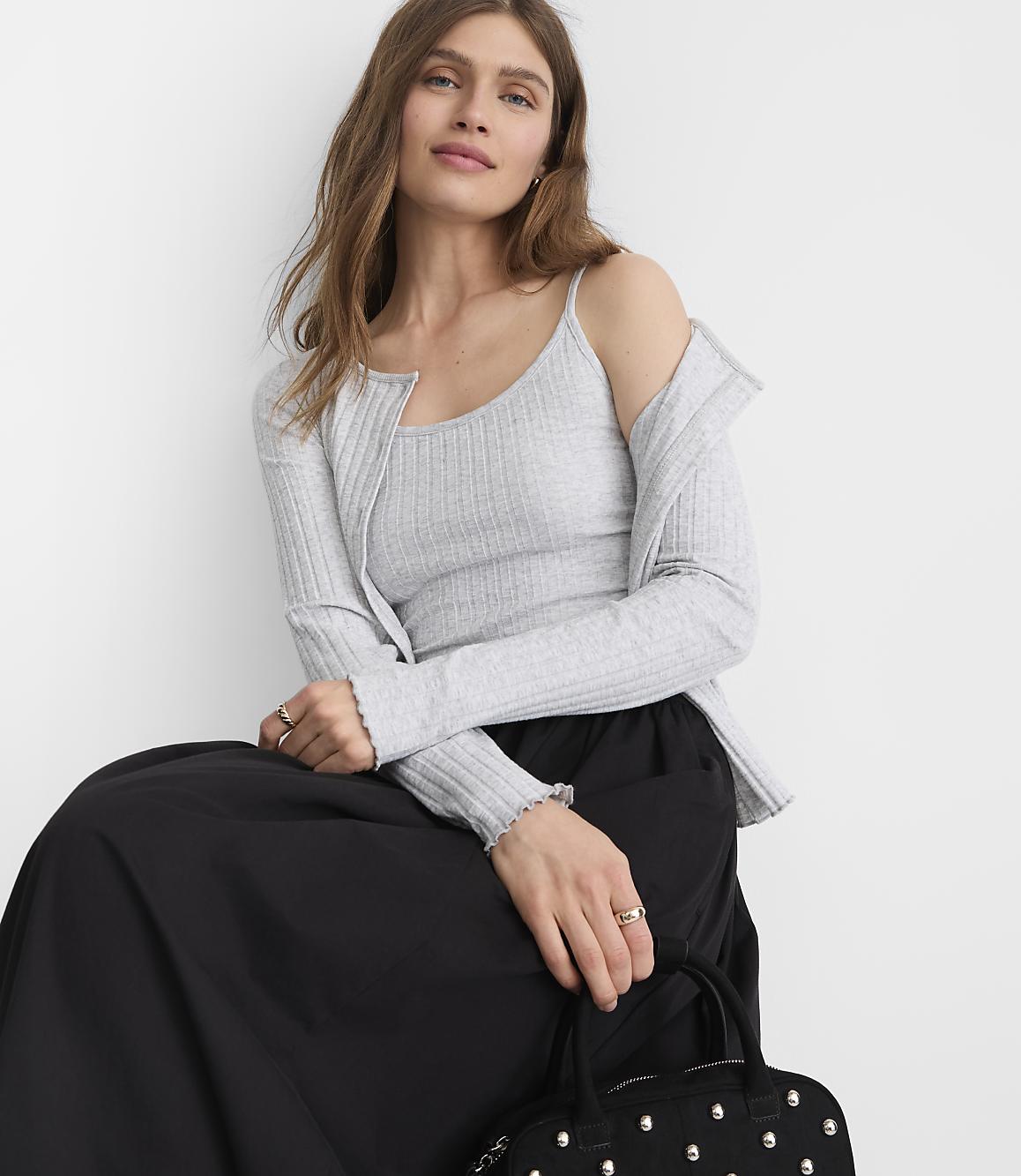 Petite Heathered Ruffle Ribbed Tank Top