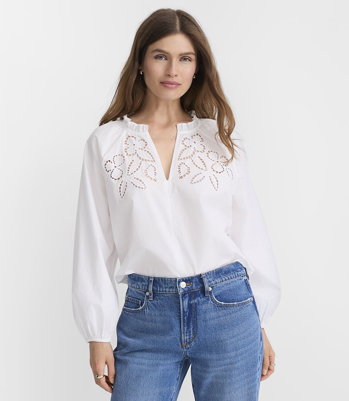 Petite Floral Cutout Poplin Blouse