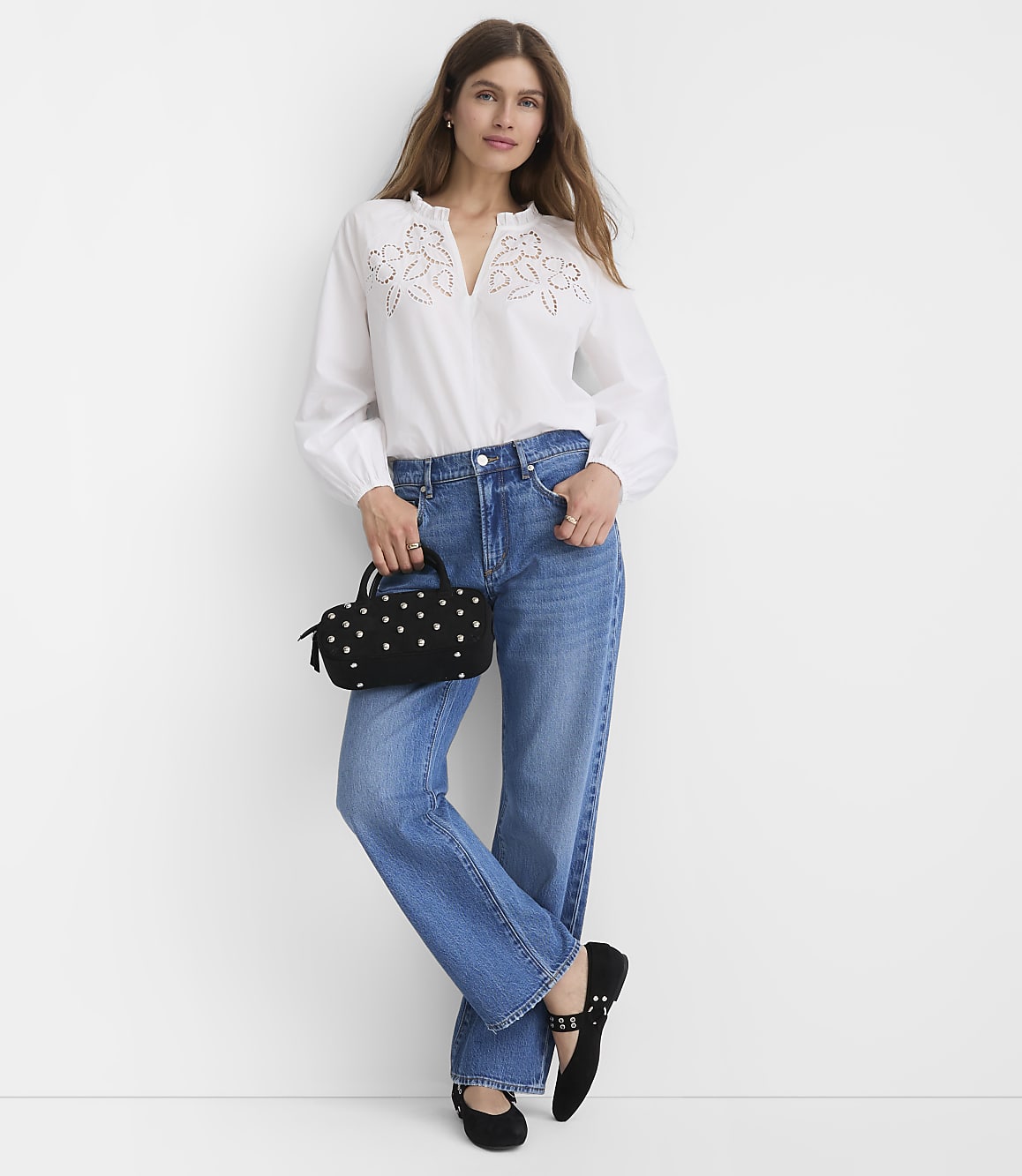 Petite Floral Cutout Poplin Blouse
