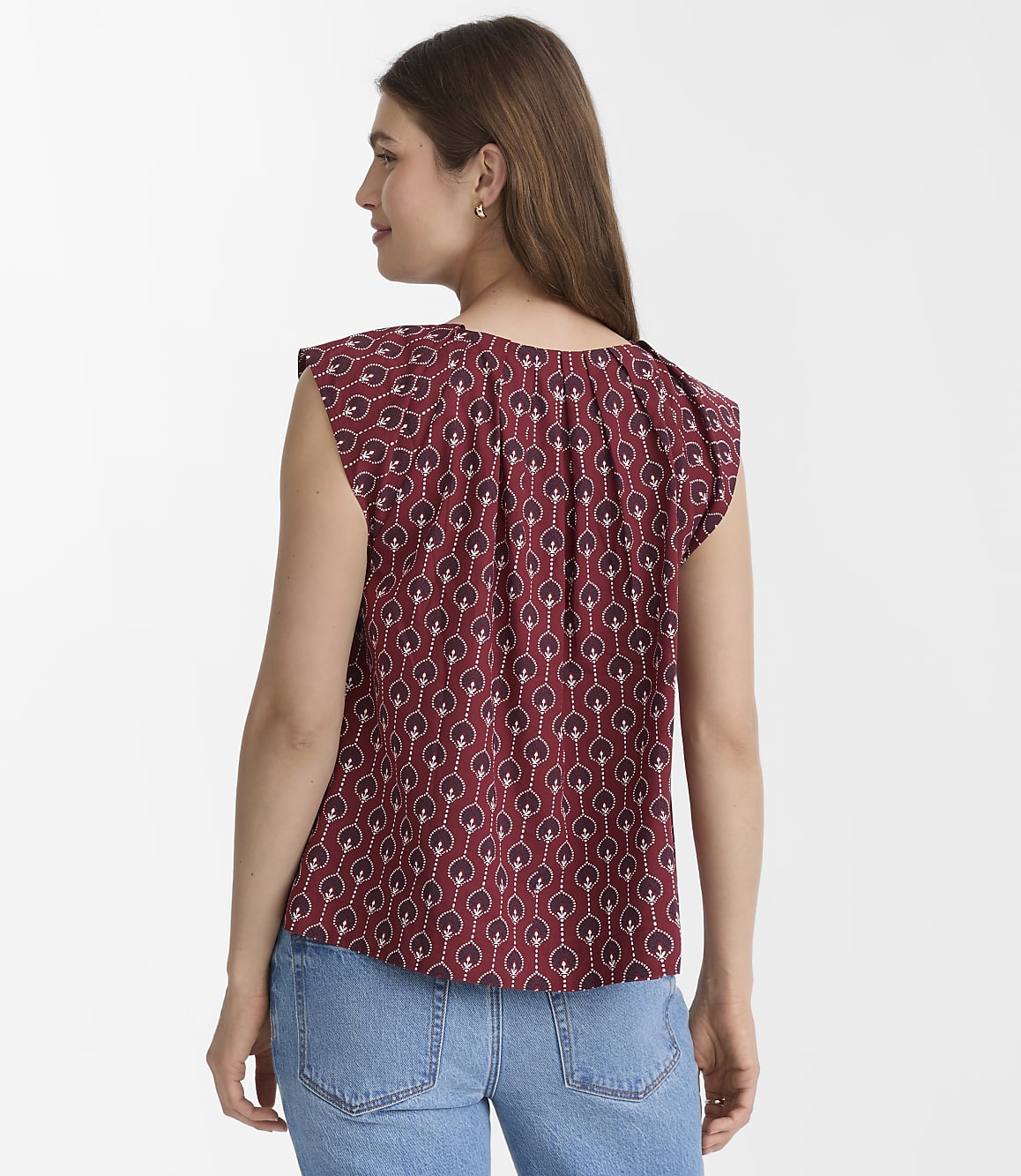Petite Lotus Flower Pleated Keyhole Top