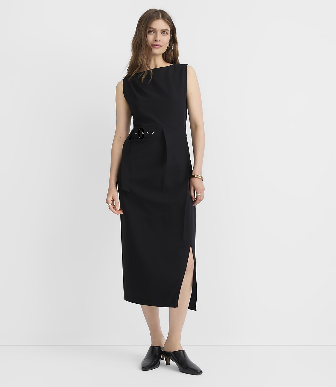 Petite Belted Boatneck Midi Dress