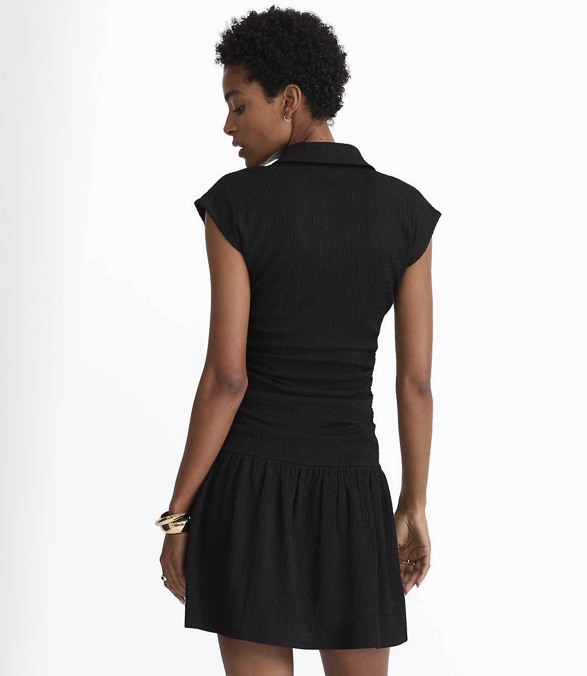 Petite Ruched Flounce Mini Shirtdress