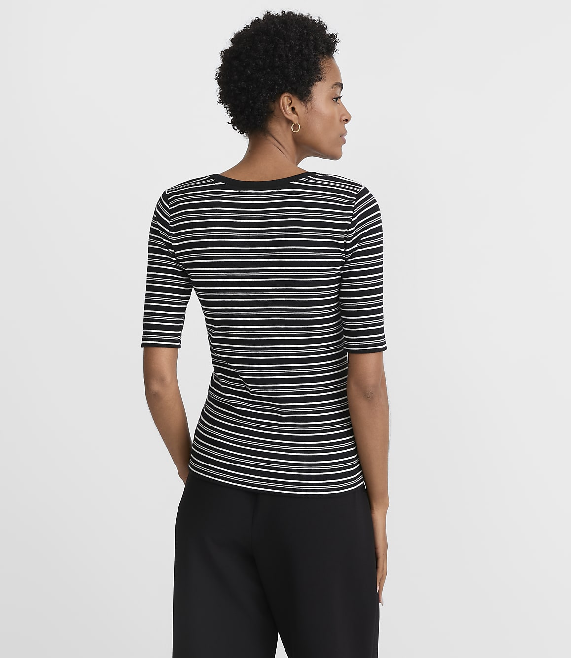 Petite Stripe Perfect Ribbed Elbow Sleeve Tee