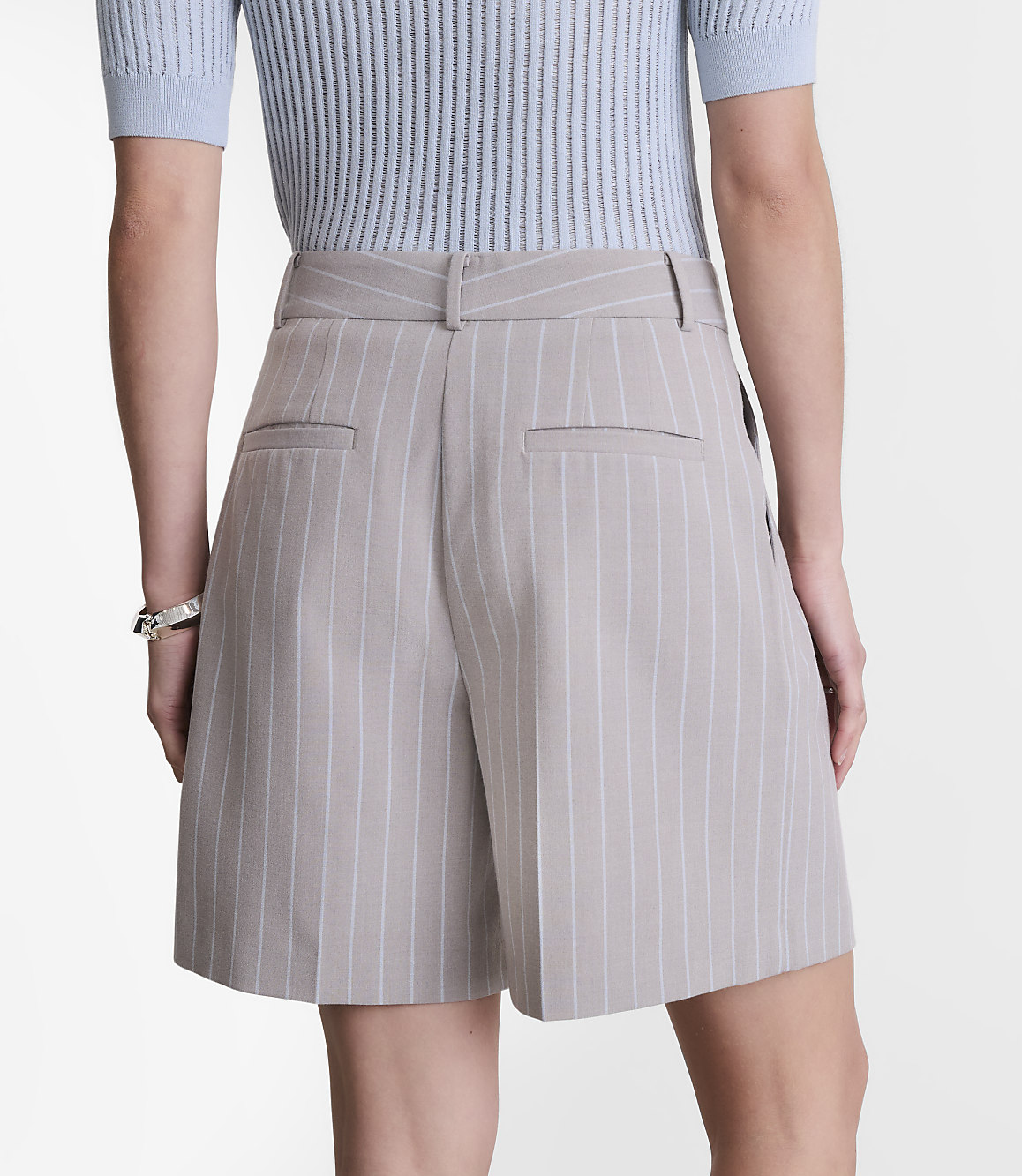 Petite LOFT Versa Seasonless Stretch Double Pleat Shorts in Stripe