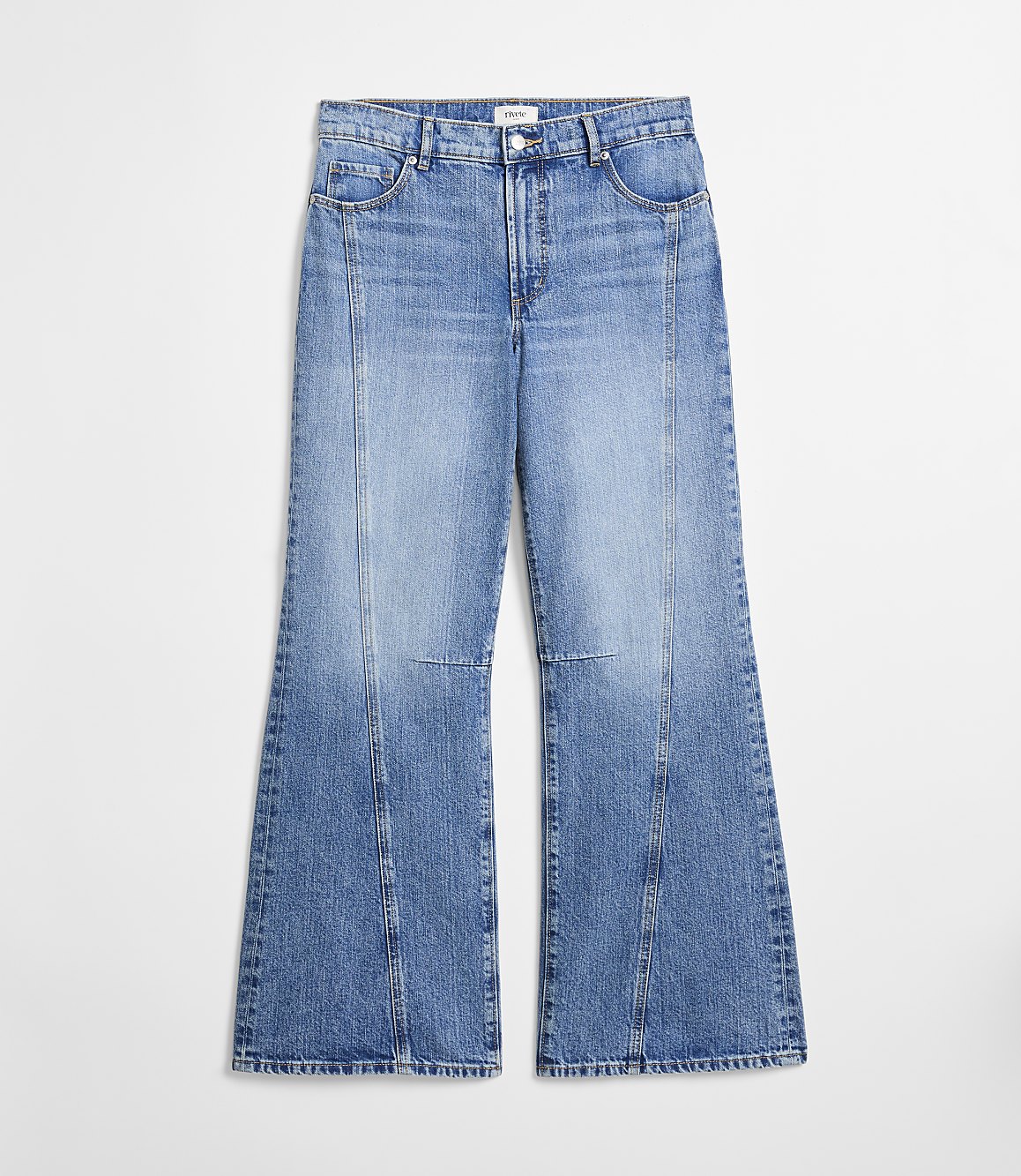 Rivete Tall Seamed Mid Rise Relaxed Flare Jeans in Classic Light Indigo