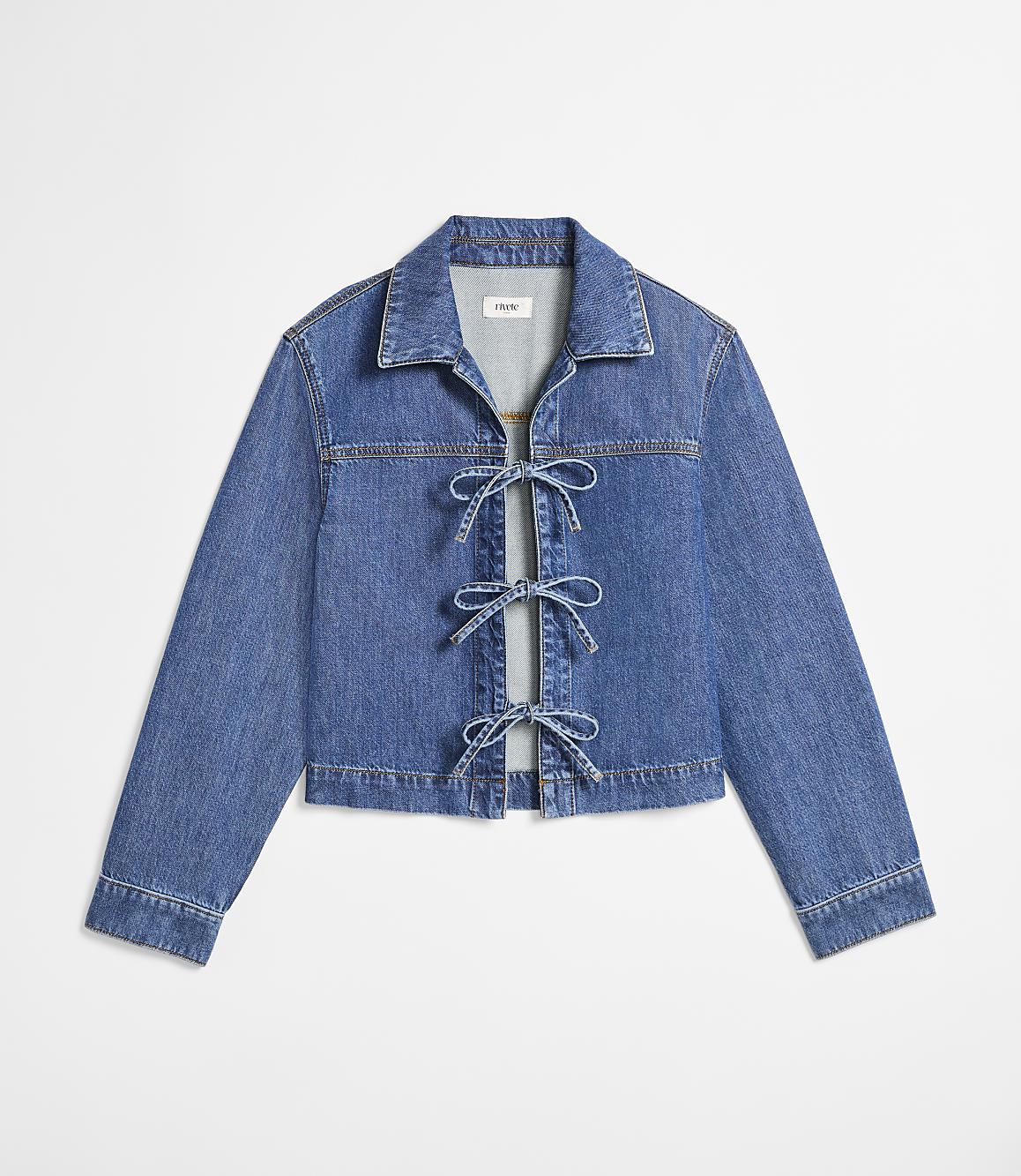Petite Denim Bow Jacket in Authentic Dark Wash