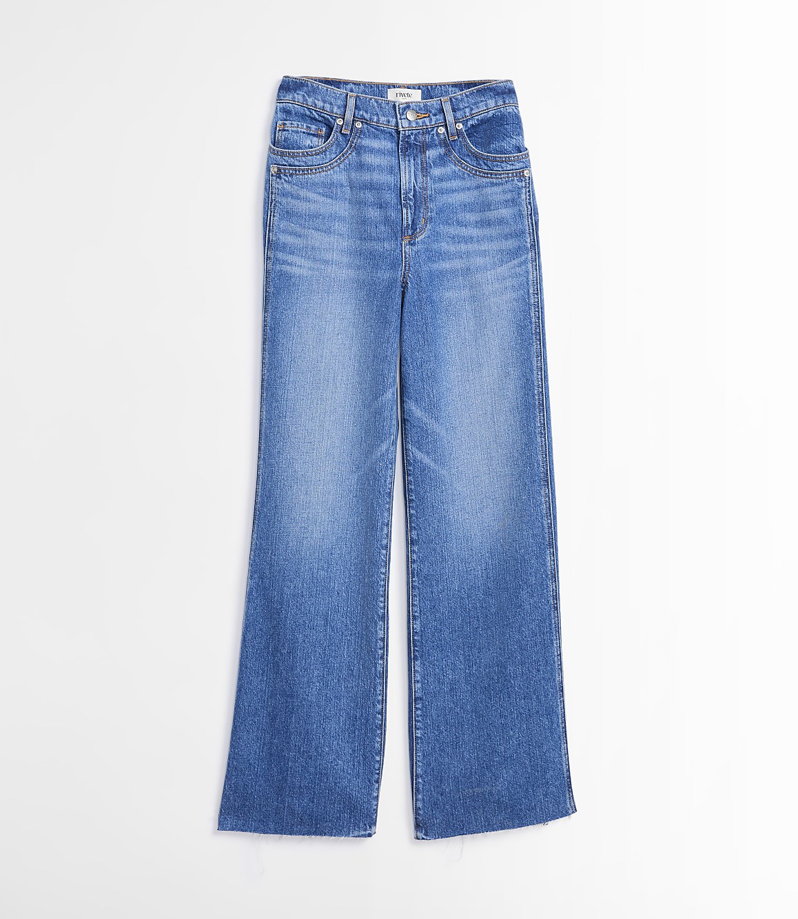 Rivete Petite Curvy Side Paneled Fresh Cut High Rise Relaxed Wide Leg Jeans in Diem Wash