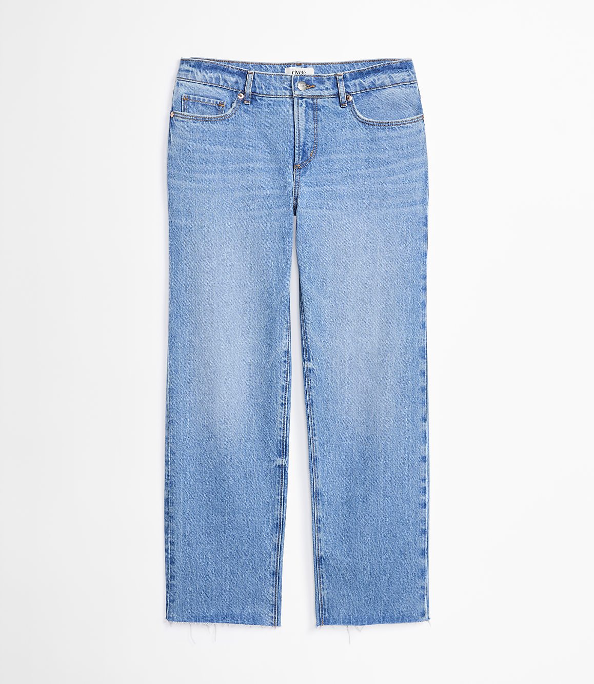 Rivete Petite Curvy Fresh Cut Low Rise Straight Jeans in Medium Light Authentic Indigo