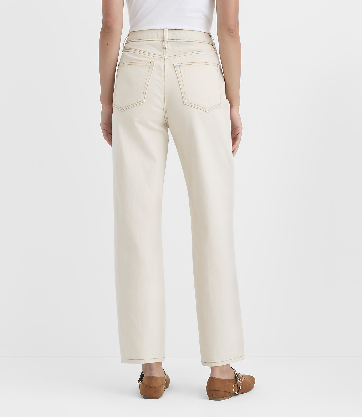 Rivete Petite Curvy High Rise Straight Jeans in Ecru