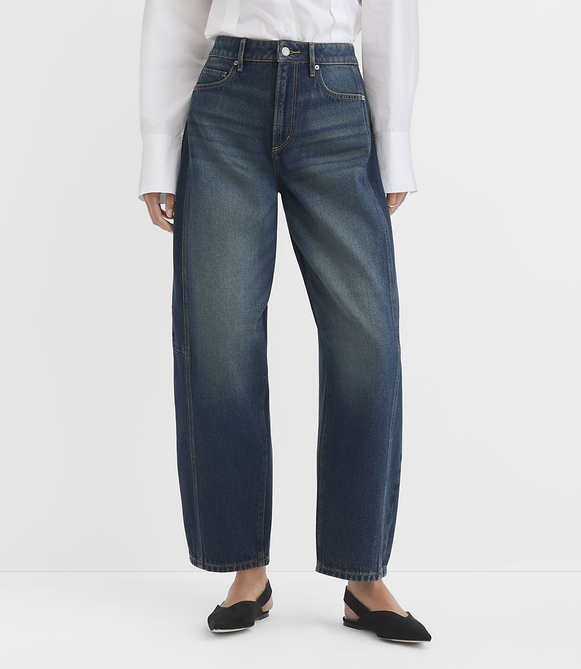 Rivete Petite Curvy Seamed High Rise Horseshoe Jeans in Lune Wash