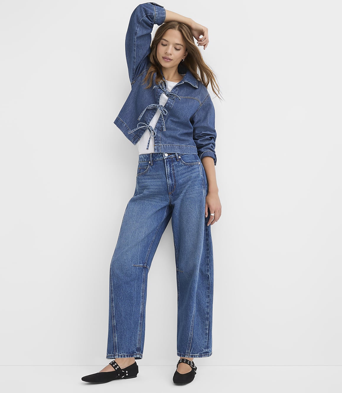 Petite Denim Bow Jacket in Authentic Dark Wash