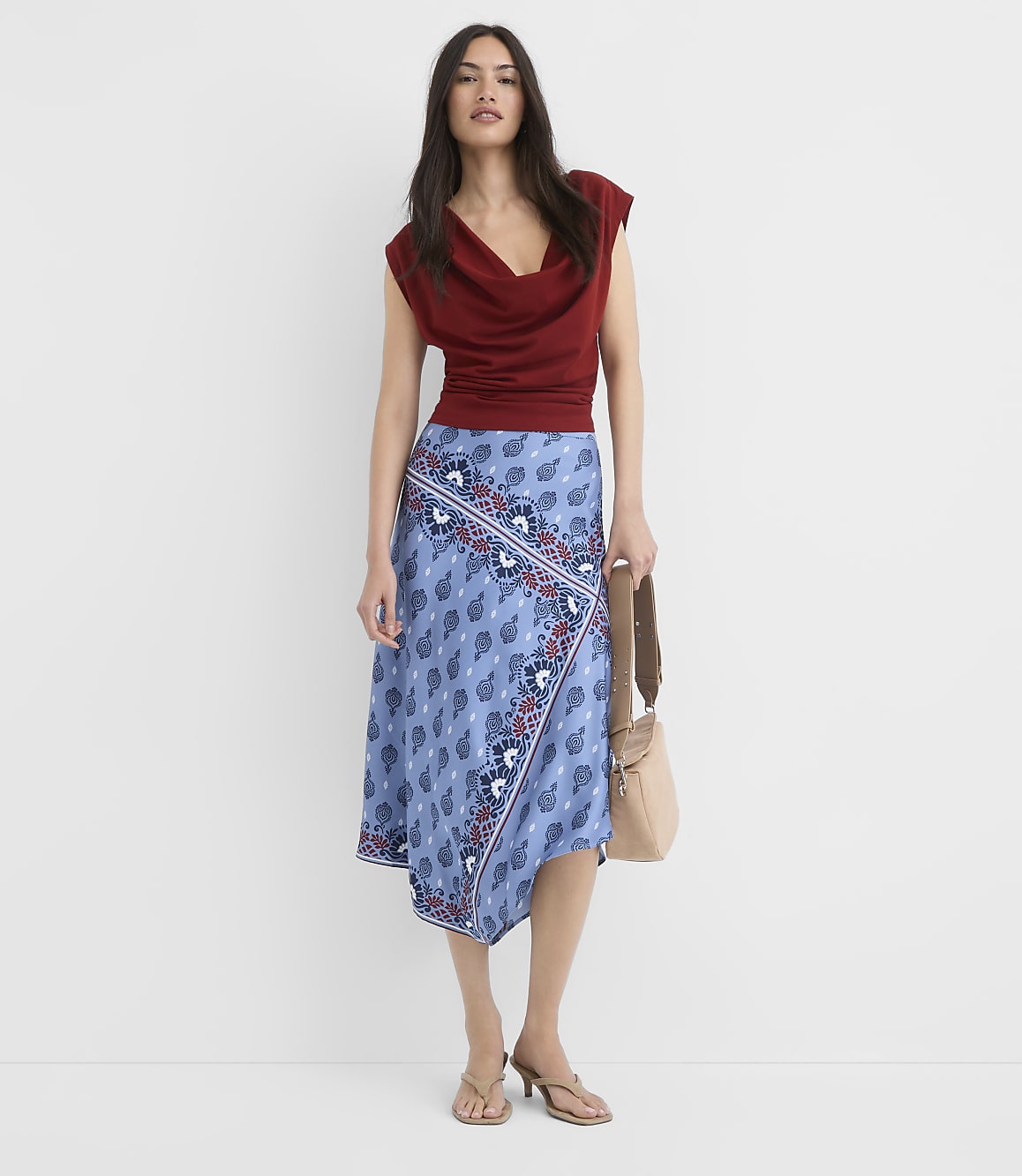 Petite Border Paisley Asymmetrical Midi Skirt