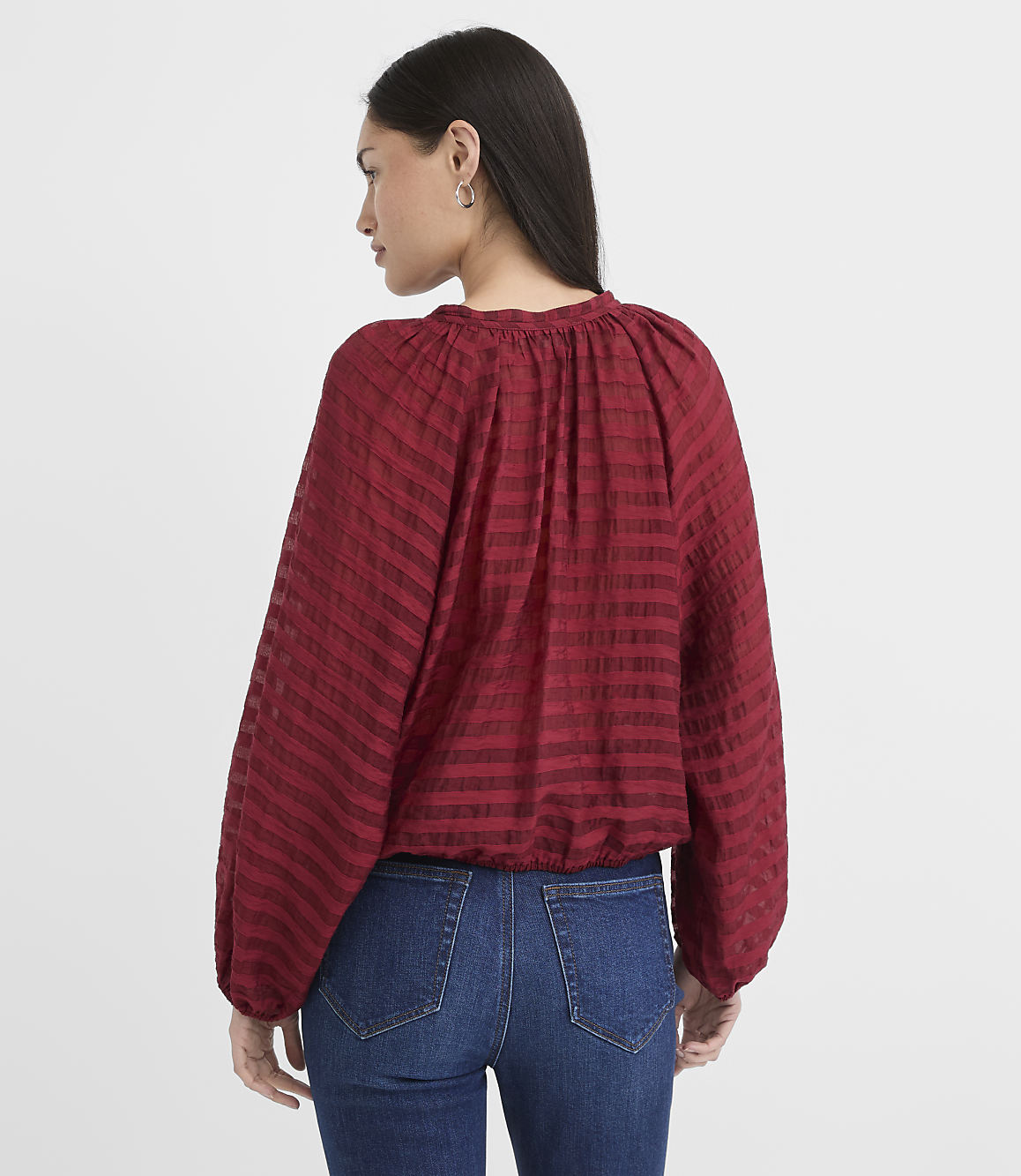 Petite Striped Tie Neck Bubble Blouse