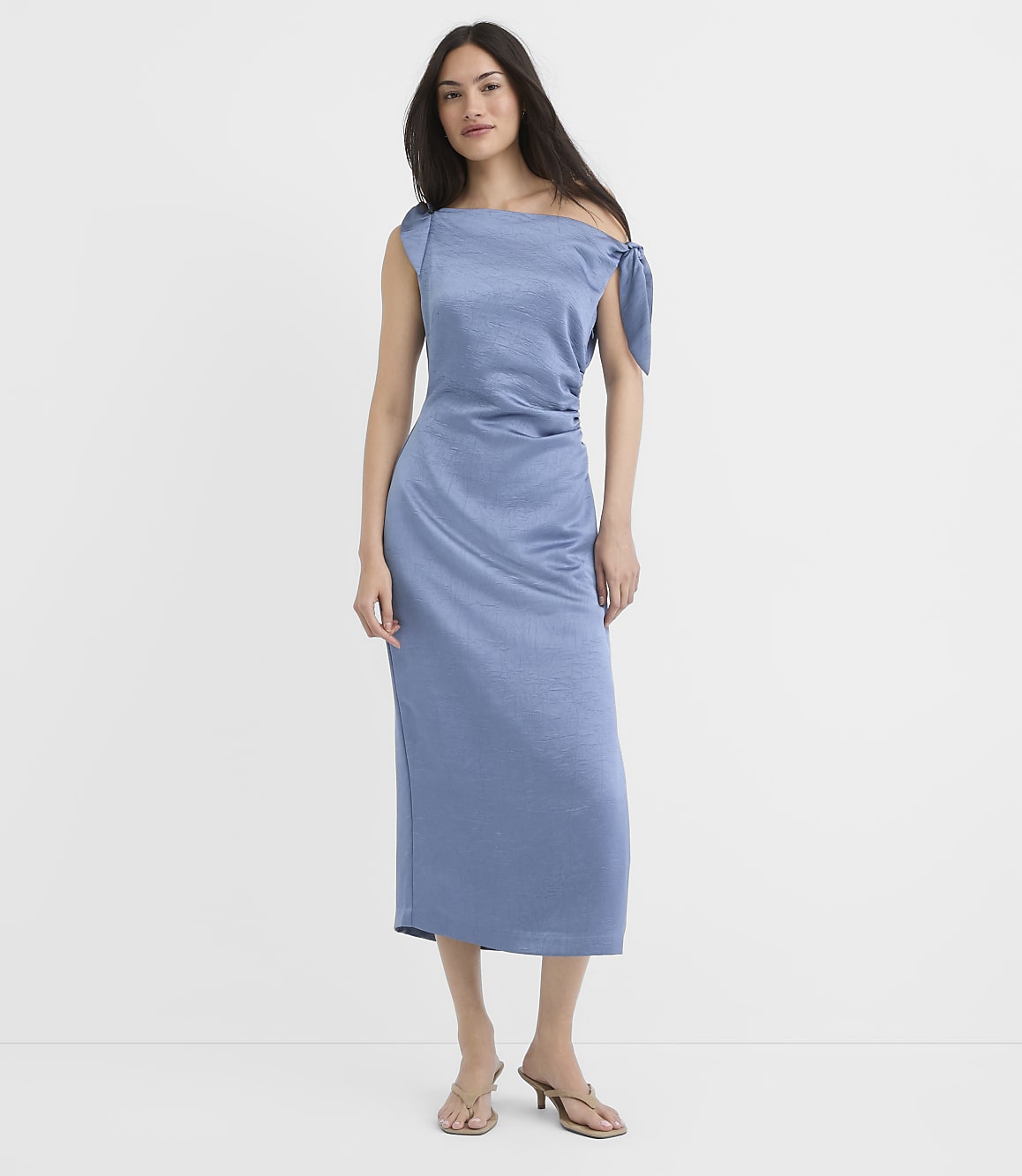 Petite Satin Tie One Shoulder Midi Dress