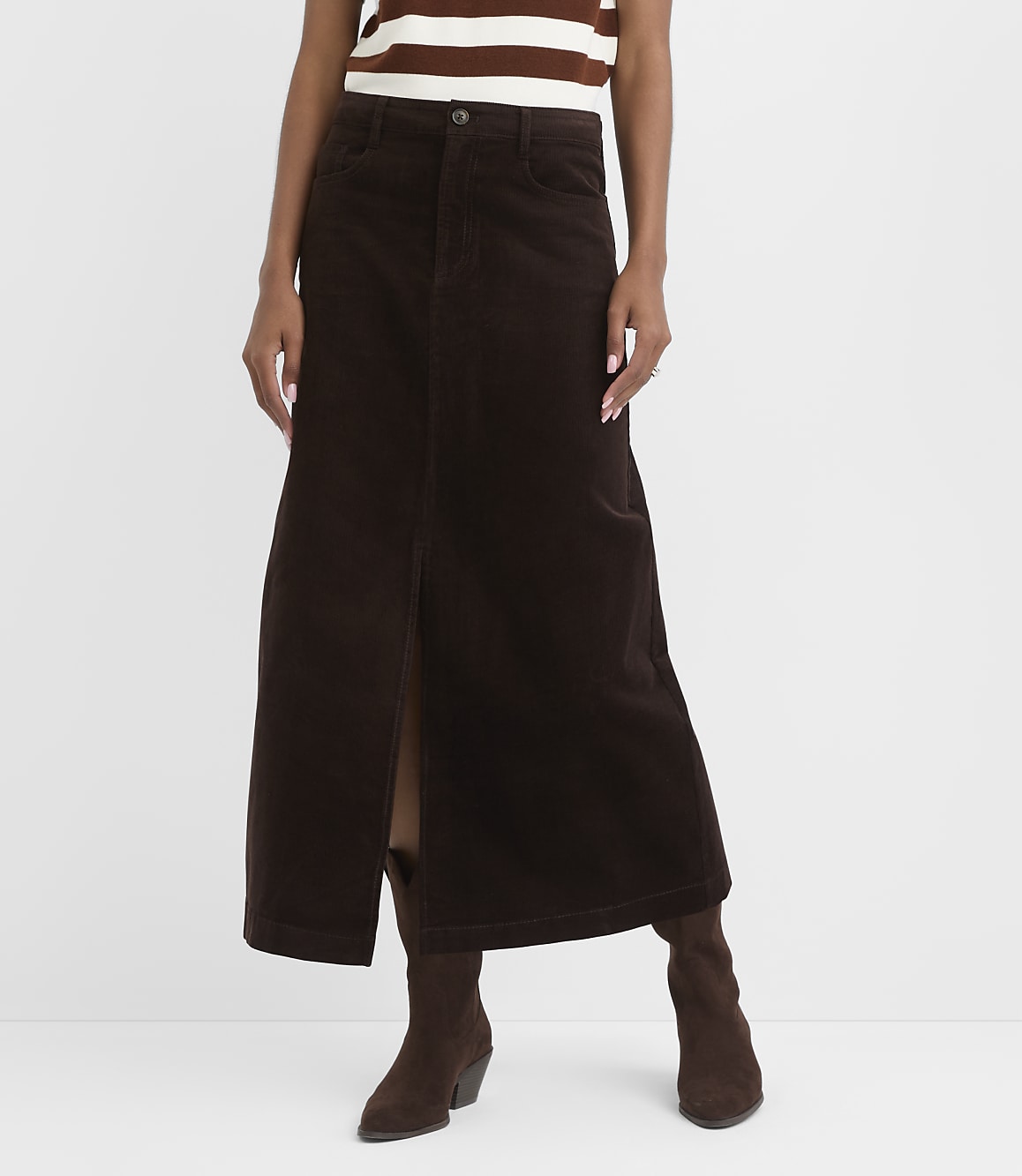 Petite Brushed Corduroy Midi Skirt