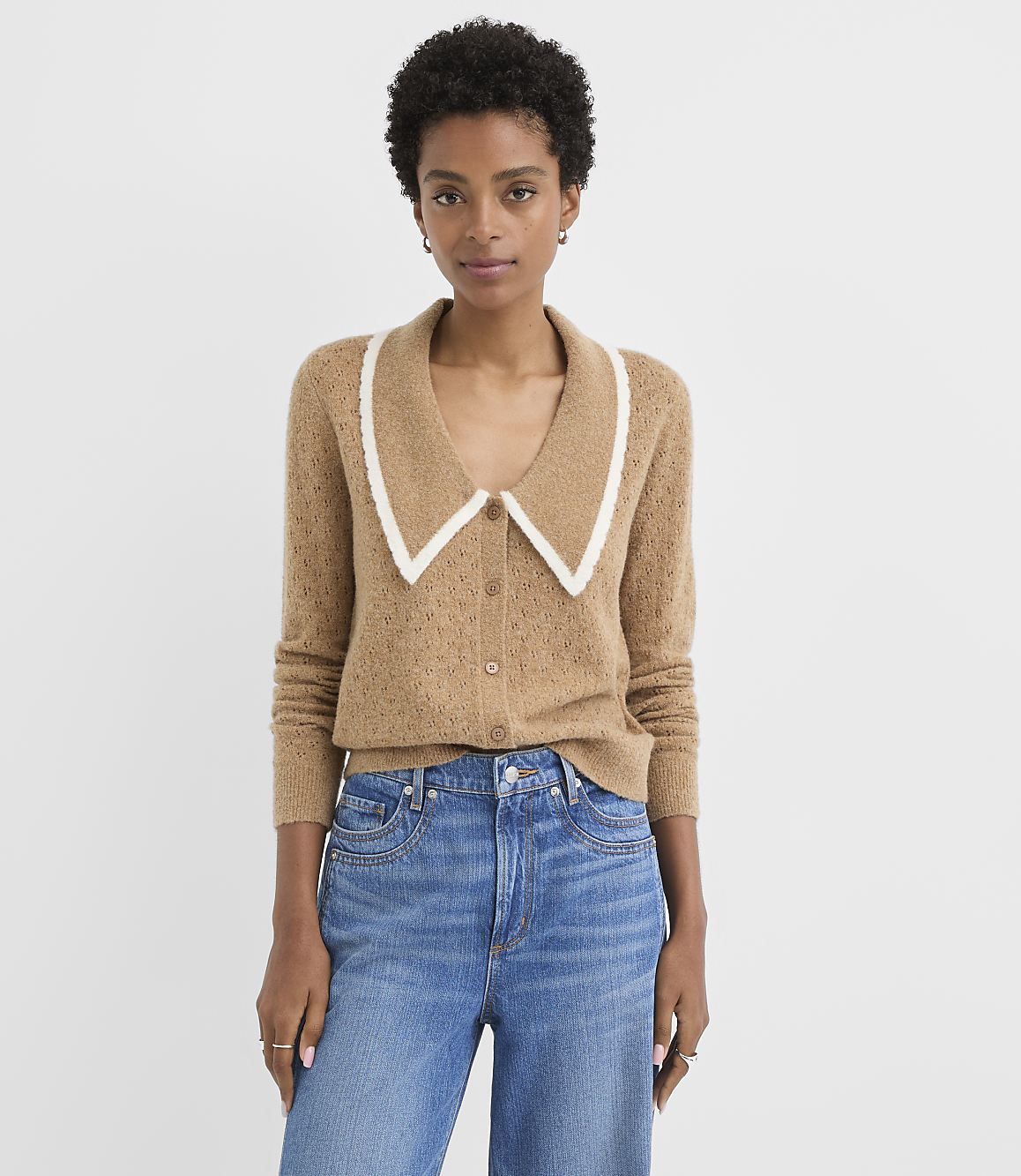 Petite Pointelle Sailor Collar Cardigan