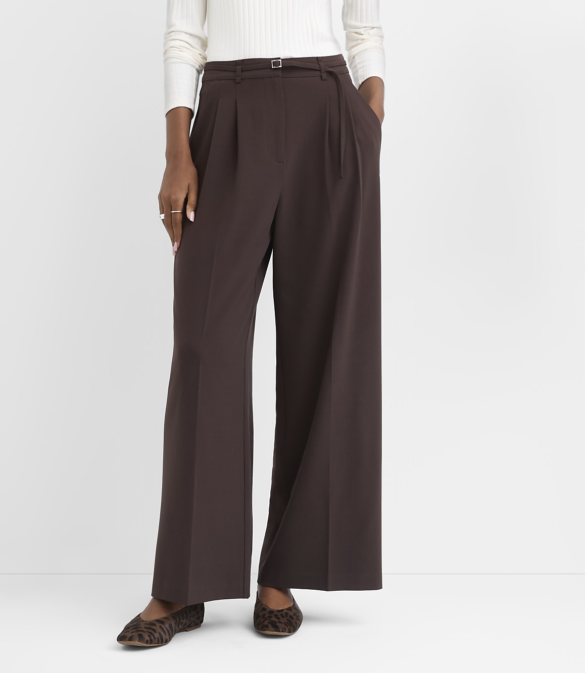 Petite Belted Slouchy Trouser Pants