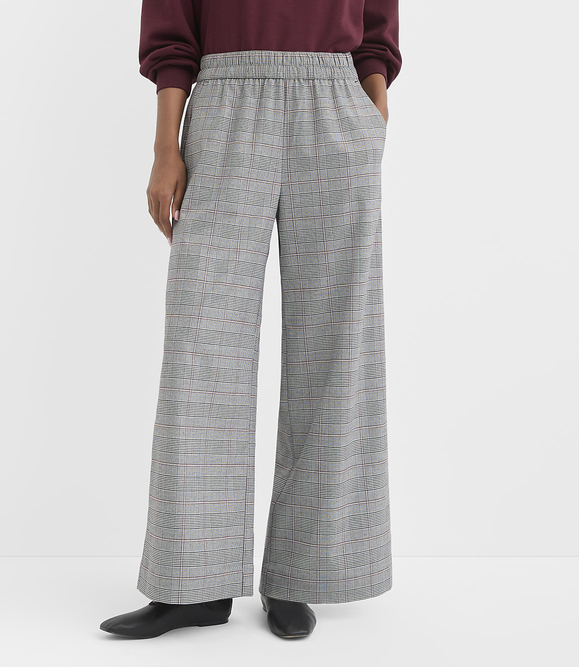 Petite Pull On Wide Leg Pants in Plaid Brushed Flannel