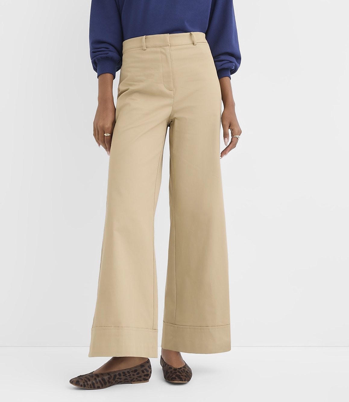 Petite Clean Wide Leg Pants in Stretch Cotton