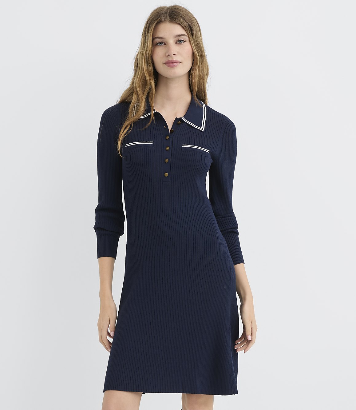Petite Tipped Ribbed Henley Sweater Shirtdress