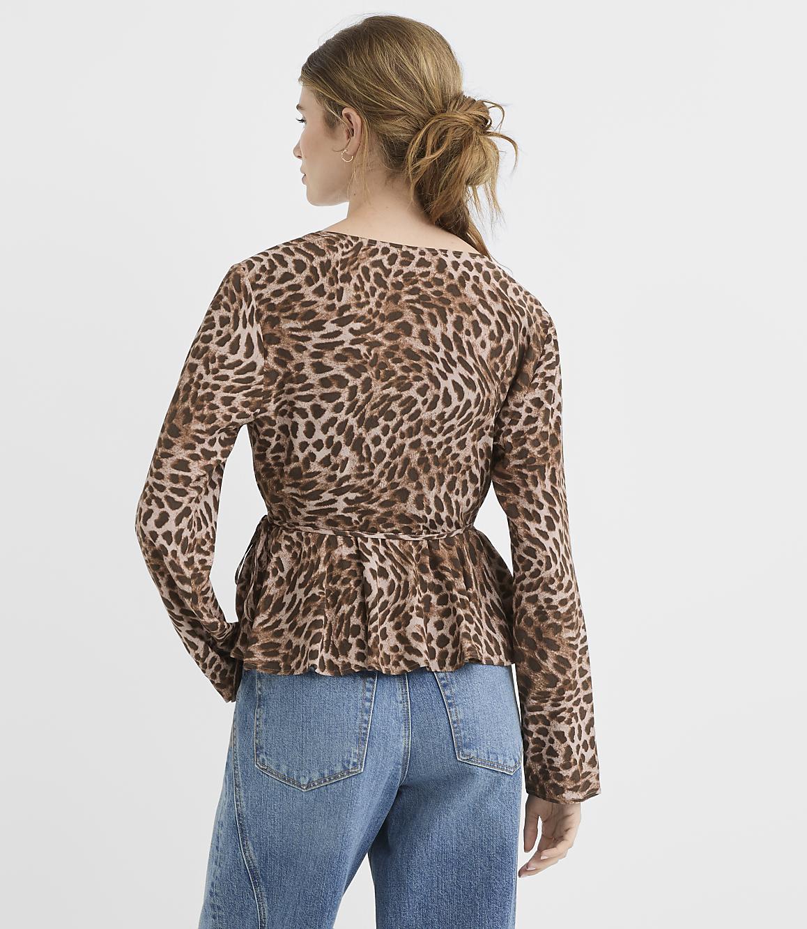 Petite Leopard Print Peplum Wrap Top