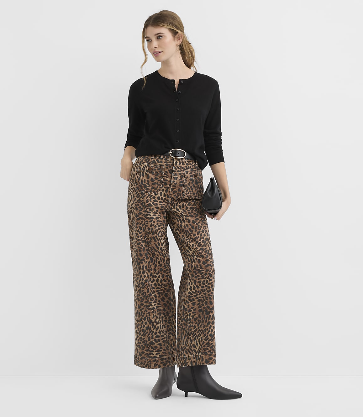 Tall Palmer Denim Wide Leg Pants in Leopard Print