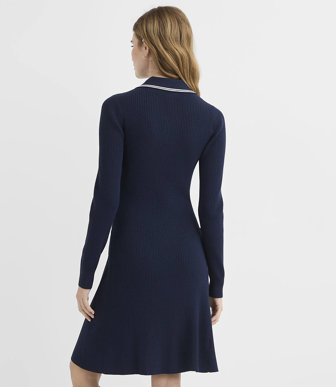 Petite Tipped Ribbed Henley Sweater Shirtdress
