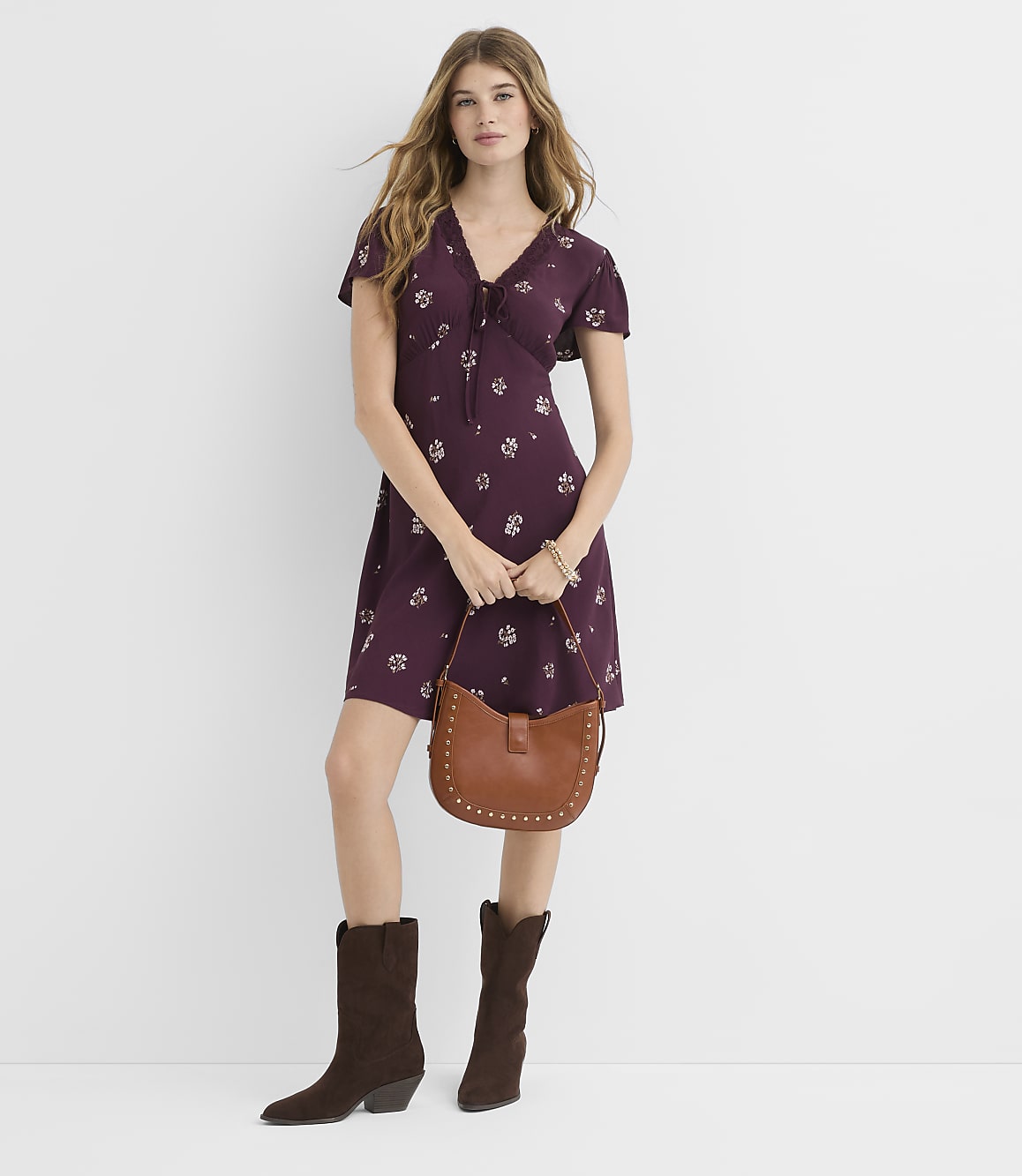 Petite Floral Lace Trim Bias Mini Dress
