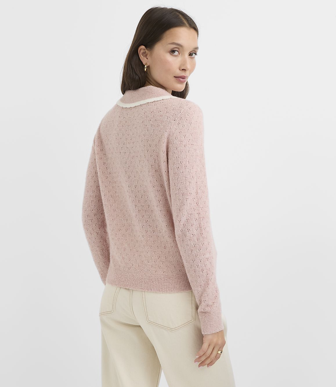 Petite Pointelle Sailor Collar Cardigan