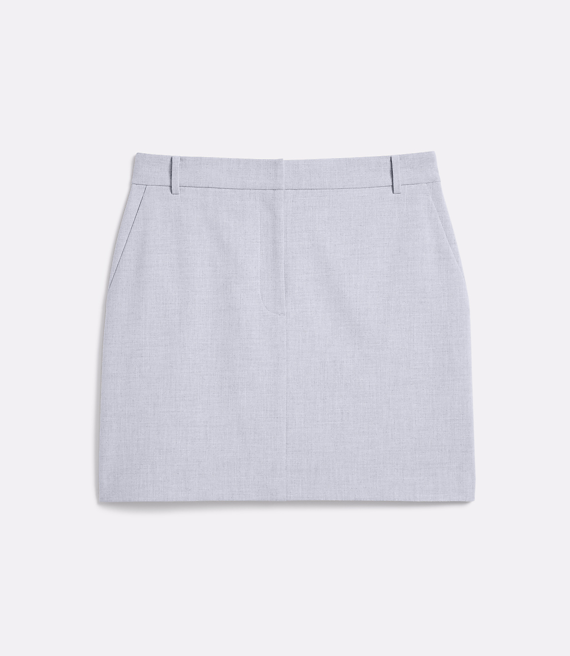 A light blue, textured mini skirt with pockets lies flat against a plain white background.