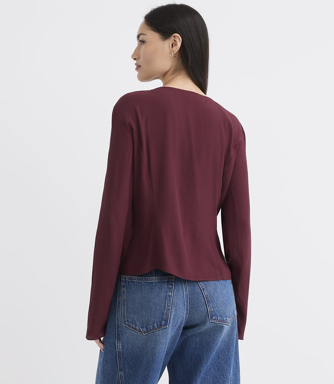 Petite Lace Trim V-Neck Blouse
