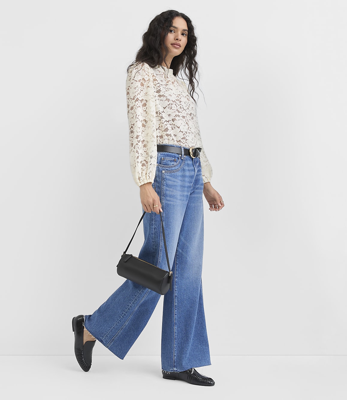 Petite Floral Lace Ruffle Neck Blouse