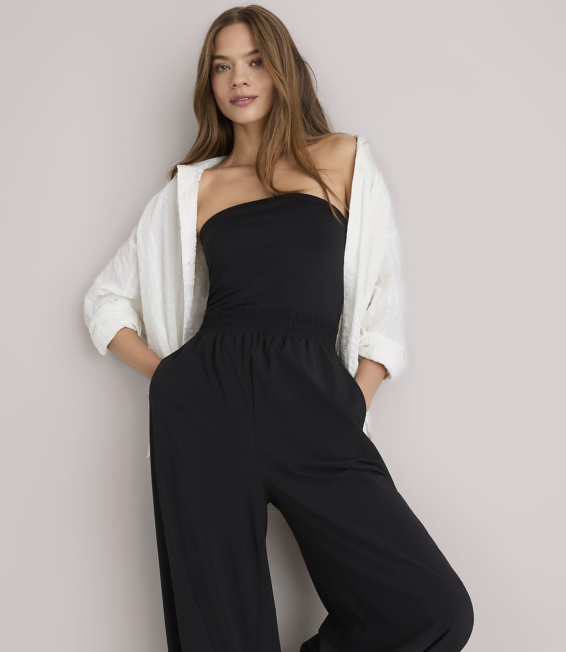 Petite Lou & Grey Wanderweave Strapless Balloon Pant Jumpsuit