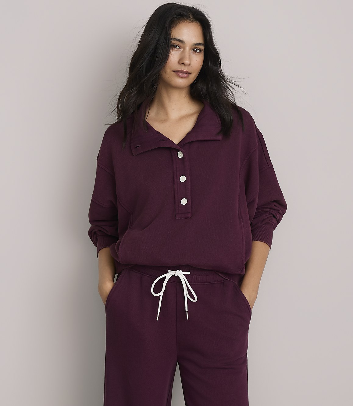 Petite Lou & Grey Denim Washed Terrysoft Henley Pocket Top