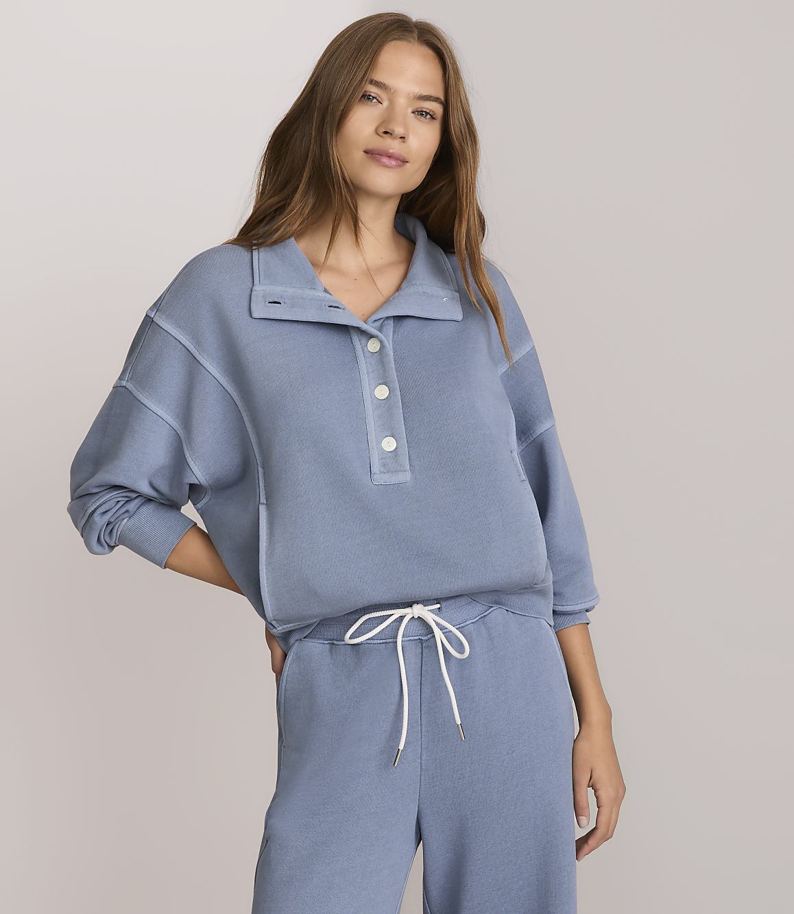 Petite Lou & Grey Denim Washed Terrysoft Henley Pocket Top