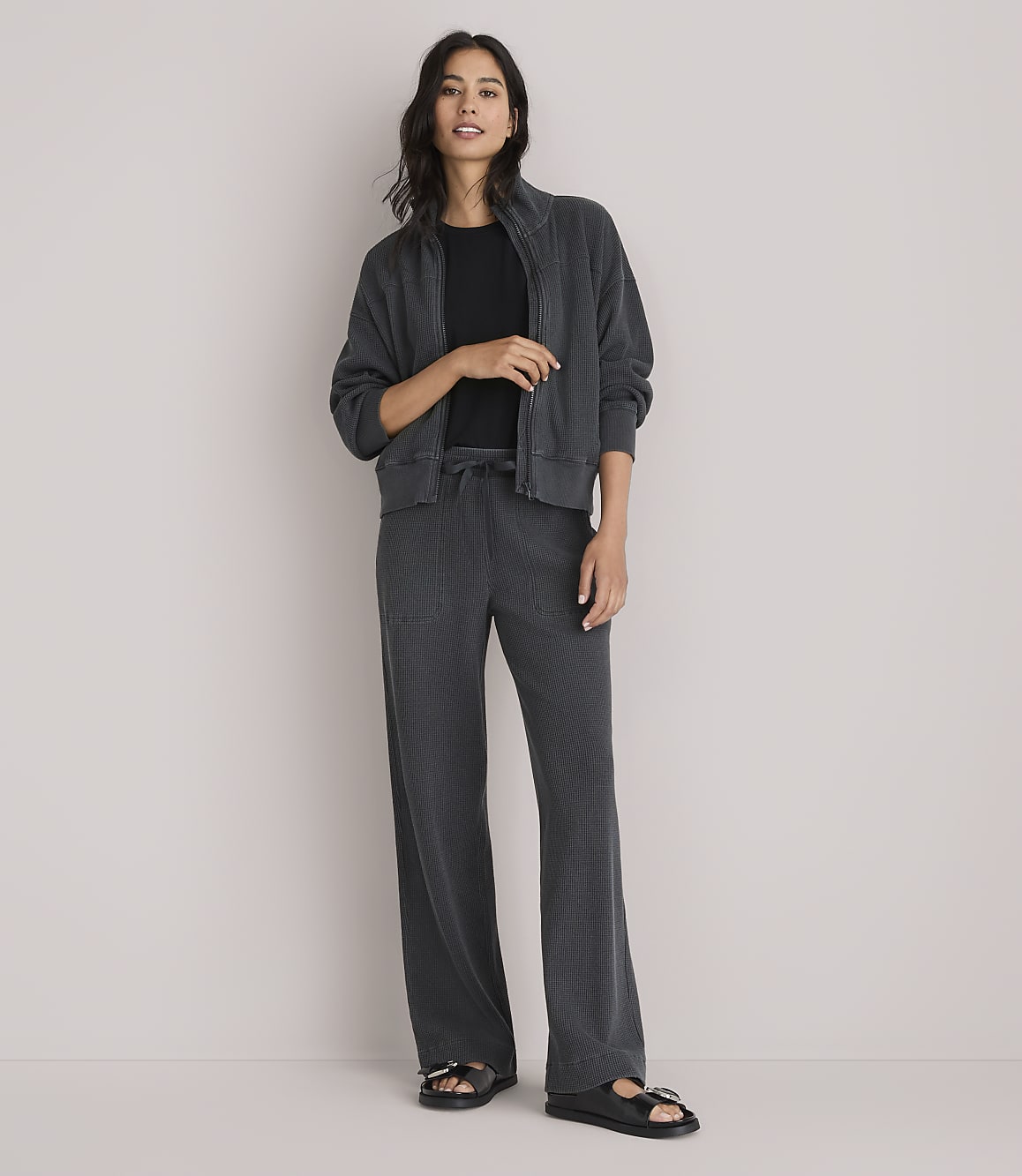 Petite Lou & Grey Garment Dyed Waffle Wide Leg Pants