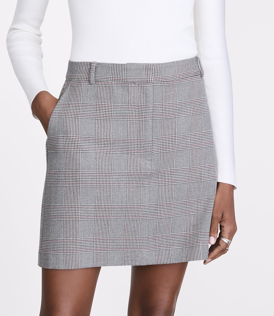 Petite LOFT Versa Plaid Trouser Mini Pocket Skirt