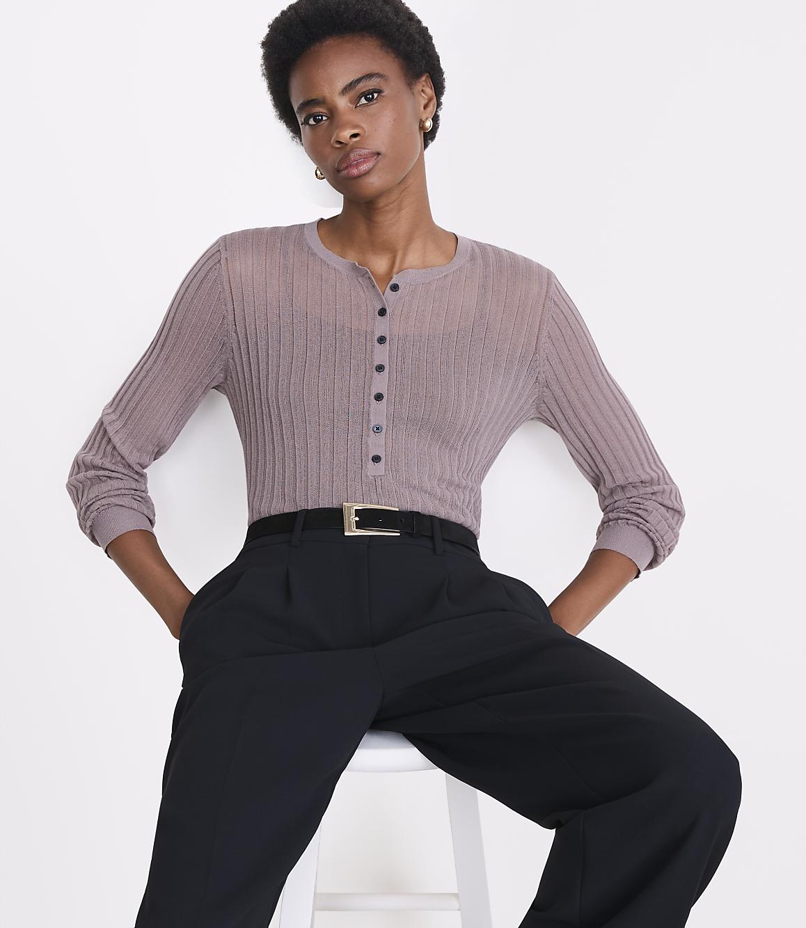 Petite LOFT Versa Ribbed Henley Sweater