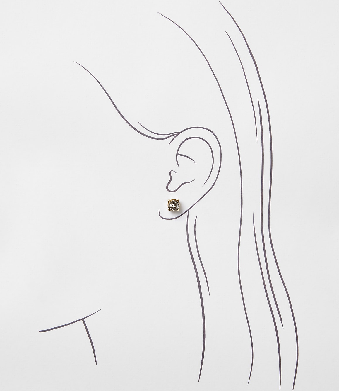 A single, small, square-shaped earring with a textured surface is worn on a stylized ear, set against a plain white background.